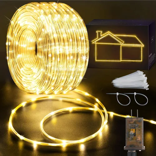 Vista 23 de KNONEW - Guirnalda de luces de 164 pies con 1000 luces LED para exteriores, luces de cuerda impermeables para exteriores con 8 modos, tubo