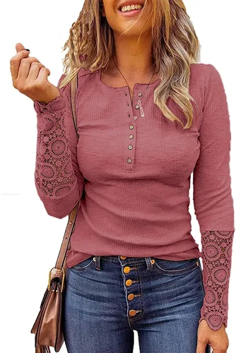 Vista 2 de Kancystore - Blusas de manga larga para mujer, con cuello en V y botones