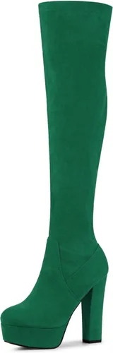Vista 10 de Perphy Botas altas de tacón grueso sobre la rodilla para mujer Beige
