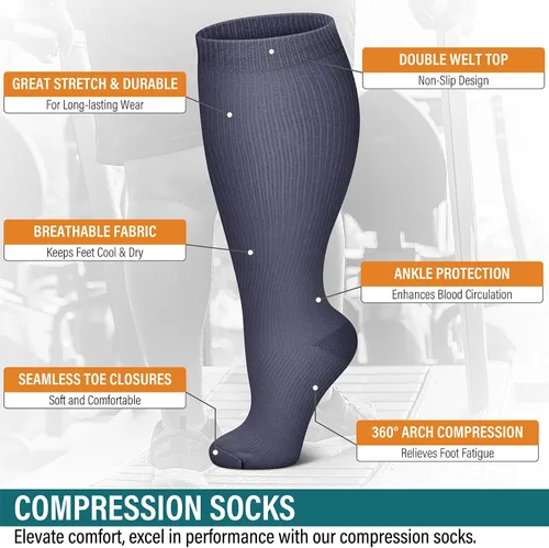 Vista 5 de FEYHAY Calcetines de compresión de cobre de talla grande (3 pares) de circulación de 20-30 mmHg es el mejor atlético y diario para hombres y mujeres