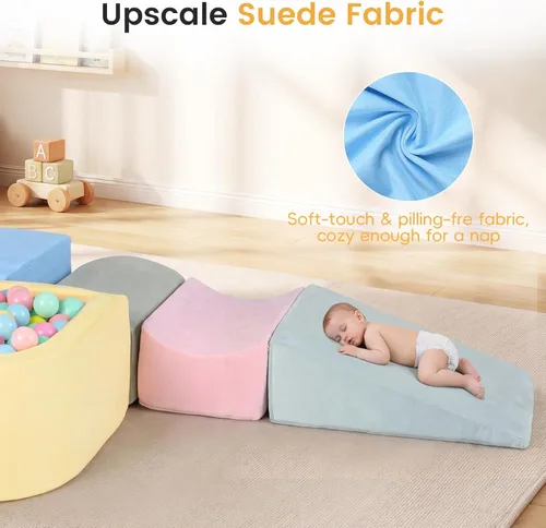 Vista 6 de INFANS Juguetes de escalada para niños pequeños, bloques de escalada de espuma y pozo de pelotas para bebé, juego de estructura de actividad de 5