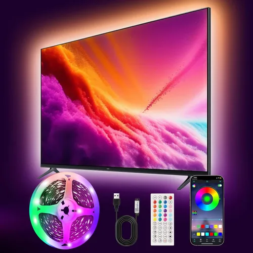 Vista 9 de PSTAR - Luces LED para TV, de 3.28 pies, retroiluminación RGB con sincronización de música, control remoto y por aplicación, alimentación por USB