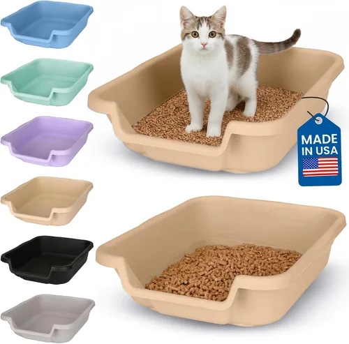 Vista 21 de KittyGoHere - Caja de arena para gatos mayores, sartén pequeña con cuchara jumbo de mango largo, caja de arena para gatos de entrada baja, ligera