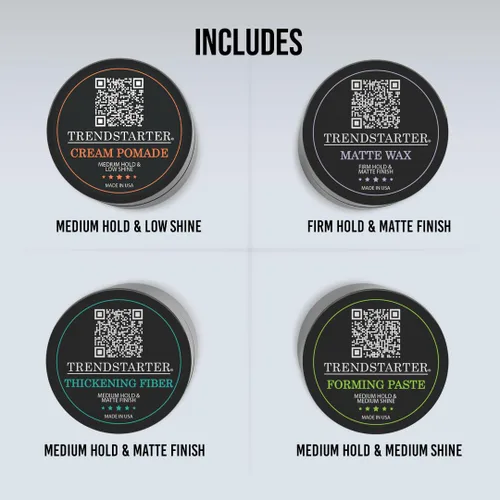 Vista 3 de TRENDSTARTER - Paquete de muestra de pomada mate premium para hombre - Crema, cera, pasta formadora, fibra espesante