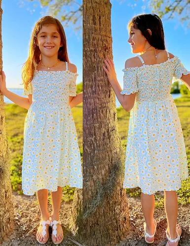 Vista 3 de Arshiner Vestido casual de verano sin mangas floral para niñas