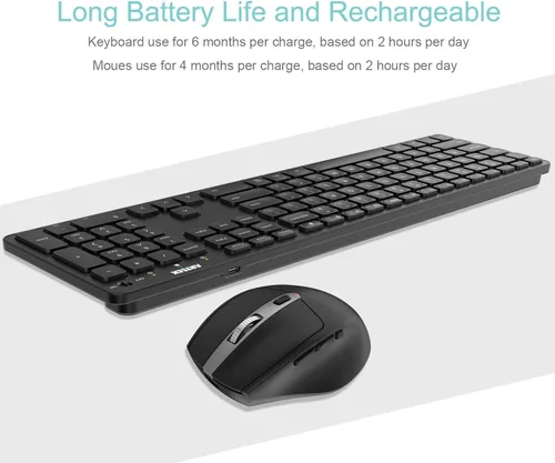 Vista 5 de Arteck Combo de teclado y mouse inalámbricos de 2.4G, teclado ultradelgado de tamaño completo y ratones ergonómicos para computadora, computadora