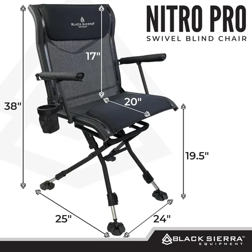 Vista 2 de Silla Giratoria de Caza Black Sierra XL – Asiento Ciego Silencioso de Servicio Pesado 360° que Soporta 300 libras, Reposabrazos Acolchados, Pies