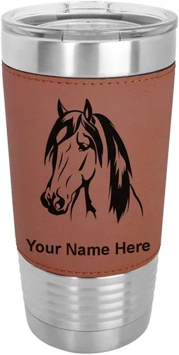 Vista 13 de LaserGram Vaso aislado al vacío de 20 onzas, cabeza de caballo 1, grabado personalizado incluido (cuero sintético, rústico)