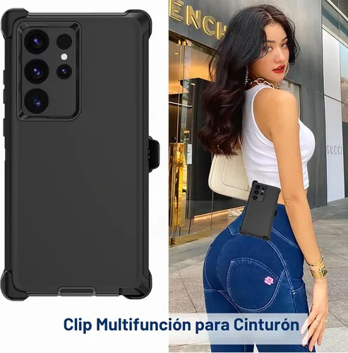 Vista 6 de Funda para Samsung Galaxy S23 Ultra con funda de clip para cinturón, 2 protectores de pantalla, [grado militar] resistente a prueba de golpes