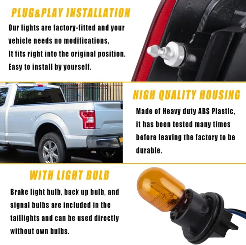 Vista 6 de Boine F150 - Luz trasera compatible con Ford F150 F-150 2018 2019 2020 - Lámpara de freno trasera del lado del conductor y del pasajero, bombilla