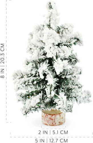 Vista 6 de AuldHome Design Mini árboles de Navidad (paquete de 3, 8 pulgadas, flocados); decoración navideña de mesa de pino canadiense