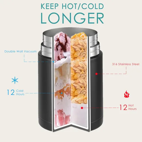 Vista 3 de lazycozy® Contenedores térmicos de alimentos para comida caliente, 27 oz, termo para sopa con cuchara plegable, frasco de alimentos de acero