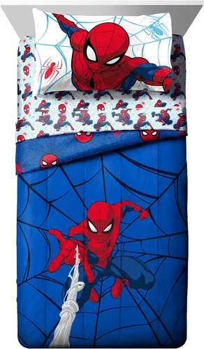 Vista 2 de Jay Franco Marvel Spiderman Webtastic - Juego de ropa de cama de 5 piezas tamaño individual, incluye edredón reversible y juego de sábanas, ropa