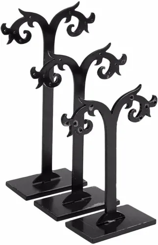 Vista 5 de Un juego de 3 piezas de acrílico negro soporte de aretes desmontable estante de almacenamiento de pendientes organizador torre de joyería