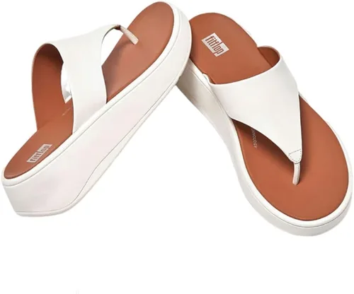 Vista 6 de FitFlop F-Mode Sandalias de cuero con punta plana Crema