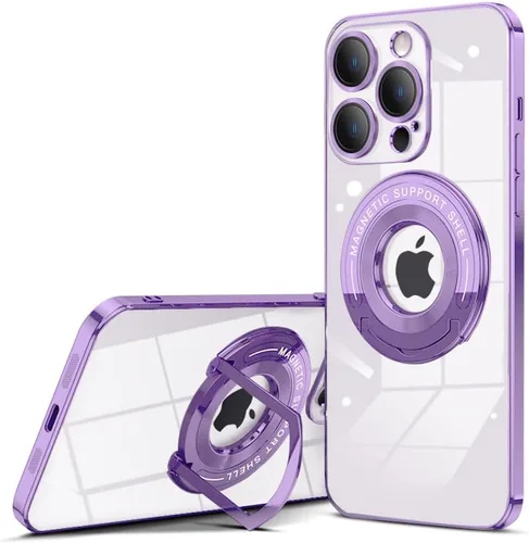 Vista 13 de QLTYPRI Funda magnética transparente para iPhone 15 compatible con MagSafe, soporte de anillo invisible, protección completa para lente de cámara