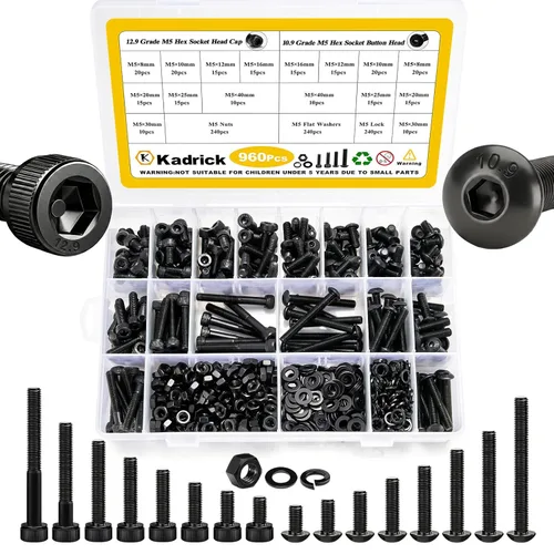 Vista 11 de Kadrick 1230 piezas de tornillos de acero inoxidable 304, surtido métrico M2 M3 M4 M5, kit de pernos de cabeza hexagonal de botón de 4mm-20mm
