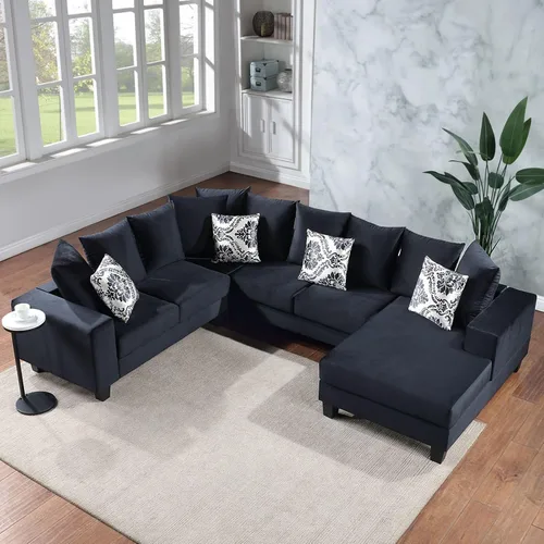 Vista 3 de KEVINSPACE Sofá seccional de 110 pulgadas, sofá en forma de U de 110 pulgadas, sofá de gran tamaño con respaldo cómodo tapizado con sillones dobles
