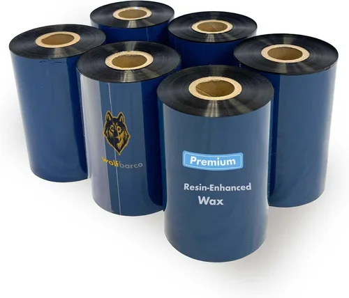 Vista 24 de Wolfbarco 1 Roll 1.57" x 1476' (40mm x 450m) Premium Resin Enhanced Wax Thermal Transfer Ribbon 1" Core, Coated Side Out for Zebra Printers