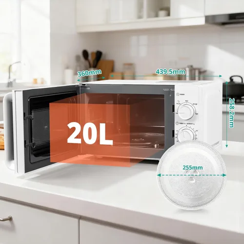 Vista 4 de SMETA 20L Microwave, Microwave, No Grill, Coating, 700W Power, 5 Levels, 35 Minute Timer, Time Defrost Mode, White Finish