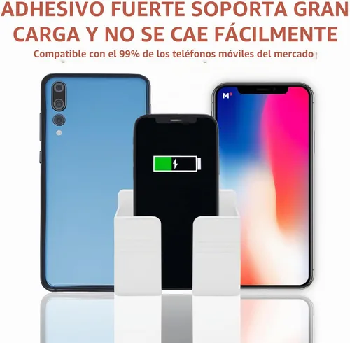Vista 4 de TiciKim 2 soportes de pared para teléfono celular, soporte adhesivo para teléfono celular con orificio de recepción de cable de datos, soporte