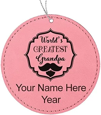 Vista 3 de LaserGram Personalized Christmas Ornament, World's Greatest Grandpa, Faux Leather, Custom Laser Engraved Gift Idea (Round Shape, Black with Gold)