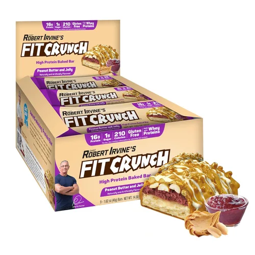 Vista 16 de FITCRUNCH - Barras de proteínas para aperitivo de tamaño snack, barra horneada de 6 capas, 4 g de azúcar, sin gluten y centro suave de pastel