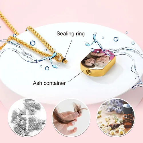 Vista 150 de FindChic Collares personalizados con urna para cenizas, barra vertical, gato, luna, reloj de arena, garra de perro, acero inoxidable, chapado en oro