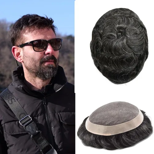 Vista 11 de Mens Toupee Hair Piece Real Human Hair Fine Mono Toupee para hombres Sistema de reemplazo de cabello para hombre Postizo Protesis Capilar Para