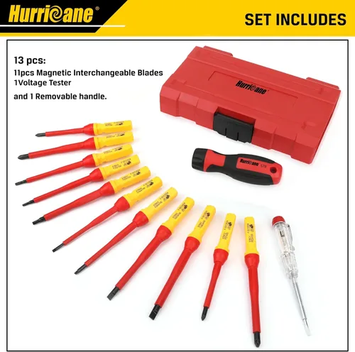 Vista 8 de HURRICANE Juego de destornilladores aislados para electricista profesional de 13 piezas, 1000V Cr-V punta magnética, herramientas eléctricas