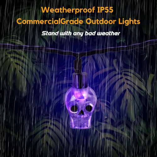 Vista 2 de RECESKY Guirnalda de 70 luces LED de calavera – Cadena de luces de Halloween enchufables de 22.6 pies para decoración de exteriores e interiores