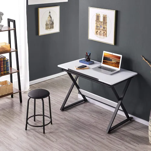 Vista 9 de Yaheetech Mesa de dibujo para artistas, escritorio de arte, dibujo, pintura, mesa de estudio con mesa inclinada, estación de trabajo para adultos