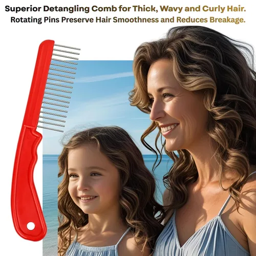 Vista 7 de The Hair Doctor - Peine de pelo extra largo de 1 1/4 pulgadas con dientes giratorios suaves y sedosos para evitar daños en el cabello (rojo hermoso)