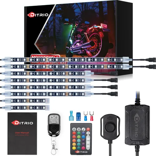 Vista 8 de 8 piezas de luces LED de doble fila para motocicleta con señal de giro y freno, kits de luces de resplandor con control remoto DITRIO APP/RF, zona