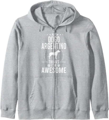 Vista 3 de My Dogo Argentino Thinks I'm Awesome Dog Lover Sudadera con capucha y cremallera, Negro