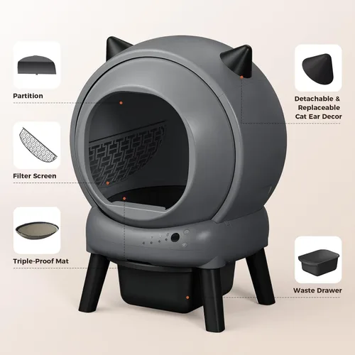 Vista 8 de Caja de arena automática autolimpiante, inodoro robot de gran capacidad para hogares con varios gatos, sensores de seguridad integrados, control