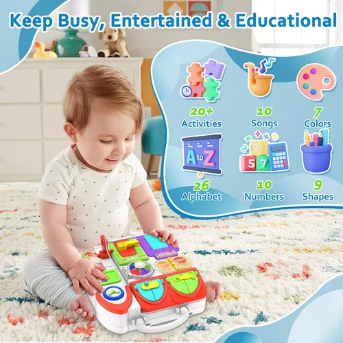 Vista 2 de Juguetes para niños pequeños de 1-2 años, tablero ocupado musical Montessori, juguete educativo temprano para niños pequeños de 1-3 años, juguete