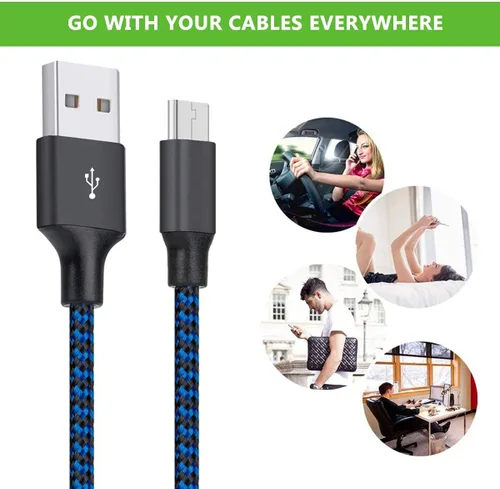 Vista 9 de Cable micro USB, paquete de 3 cables de carga Android de 10 pies, cable largo de nailon trenzado de sincronización y carga rápida compatible