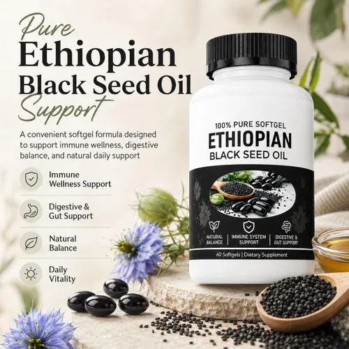 Vista 7 de Cápsulas blandas de aceite de semilla negra etíope, cápsulas de suplemento de aceite de semilla negra 100% puro, aceite de semilla de comino negro
