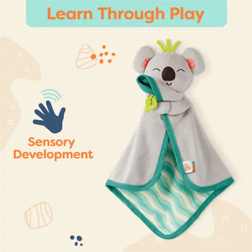Vista 4 de B. Toys – Manta de seguridad de koala con características sensoriales crujientes – Manta suave de algodón para bebés recién nacidos y lactantes