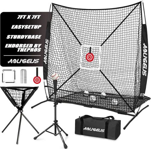 Vista 10 de 6'X6' Baseball Softball Practice Net with Batting Tee and Ball Caddy, Bonus Strike Zone Target and Bow Frame, for Hitting, Pitching, Catching