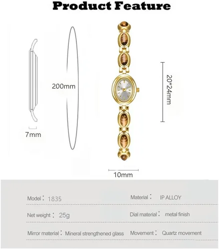Vista 7 de ADSBIAOYE Reloj dorado para mujer, impermeable, ovalado, vintage, esfera pequeña, elegante, de jade, reloj de pulsera de cuarzo