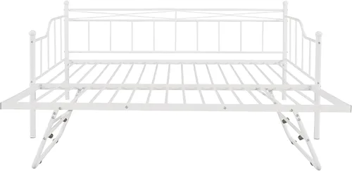 Vista 6 de Sofá cama de metal de tamaño matrimonial con nido ajustable de tamaño individual, nido plegable portátil, soporte de listones de metal, cama Blanco