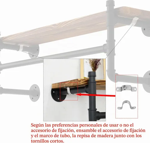 Vista 6 de WEBI Perchero de pared con estante, perchero industrial de 24 pulgadas con estantes, barra de ropa de hierro resistente, barra de ropa de exhibición
