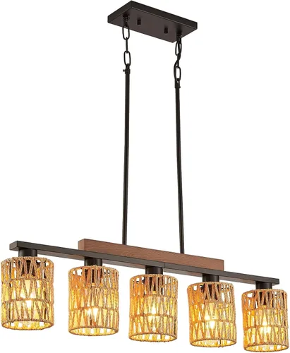Vista 11 de Lámpara de comedor,Lámpara de cocina de 3 luces para iluminación de granja, iluminación colgante industrial de madera de metal negro mate,Luces