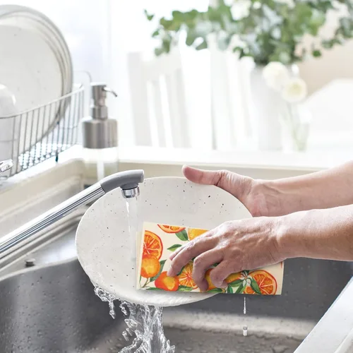 Vista 7 de Whaline 6 paños de cocina suecos anaranjados con patrón de frutas cítricas de algodón, toallas de cocina absorbentes de verano para fiestas, hogar