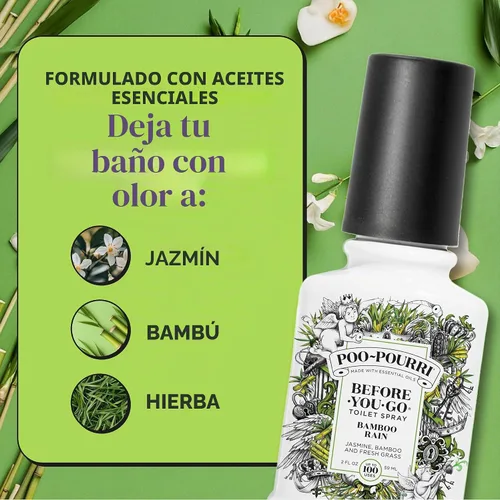 Vista 6 de Poo-Pourri Before-You-Go - Aerosol para inodoro, Bamboo Rain, 2 onzas líquidas, hasta 100 usos, desodorante para baño con aceites esenciales