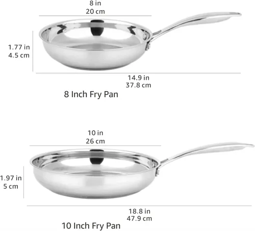 Vista 7 de Amazon Basics Juego de 2 sartenes de inducción de acero inoxidable con mango remachado para horno, color plateado, 8 pulgadas y 10 pulgadas