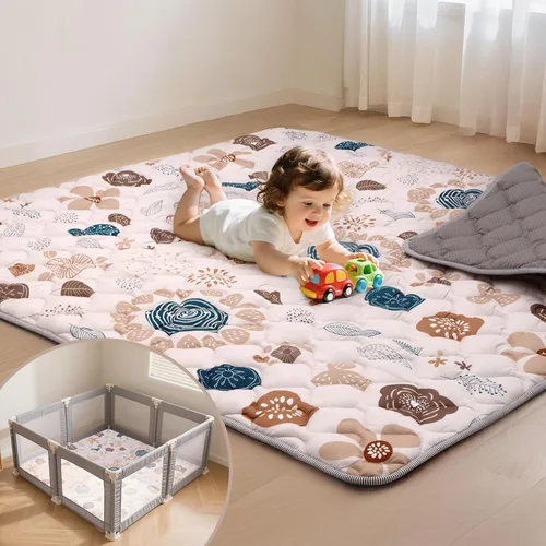Vista 8 de Alfombra de Juego para Bebé para Piso, 50x50 Pulgadas de Acolchado Suave, Alfombra de Gateo Plegable y Lavable a Máquina, Gruesa para Bebés y Niños
