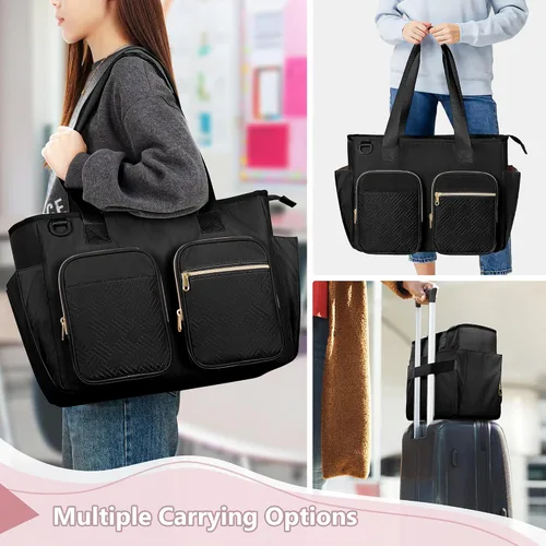 Vista 2 de Bolso para profesores con compartimento para laptop, bolsa grande para trabajo y suministros para profesores, color negro (vacío, diseño patentado)